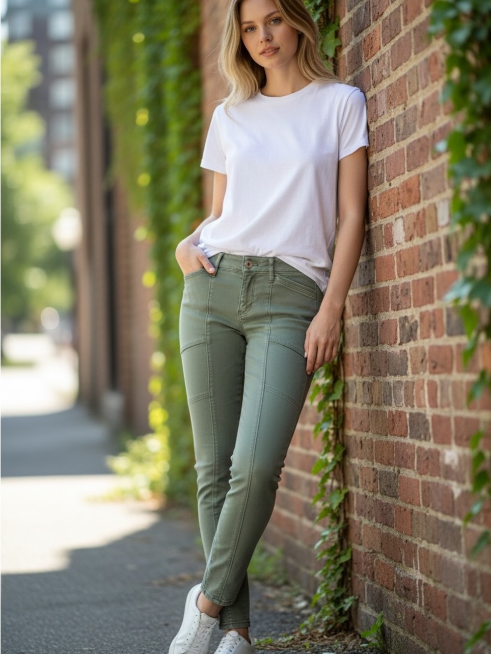 White House Black Market Olive Skinny Utility-Style Pants